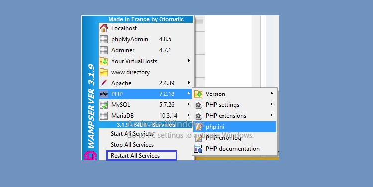 Restart Wampp to change config